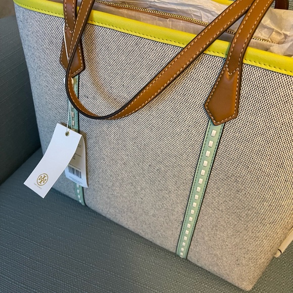 Tory Burch Gray Tote with Yellow and Brown Accents - Picture 3 of 6
